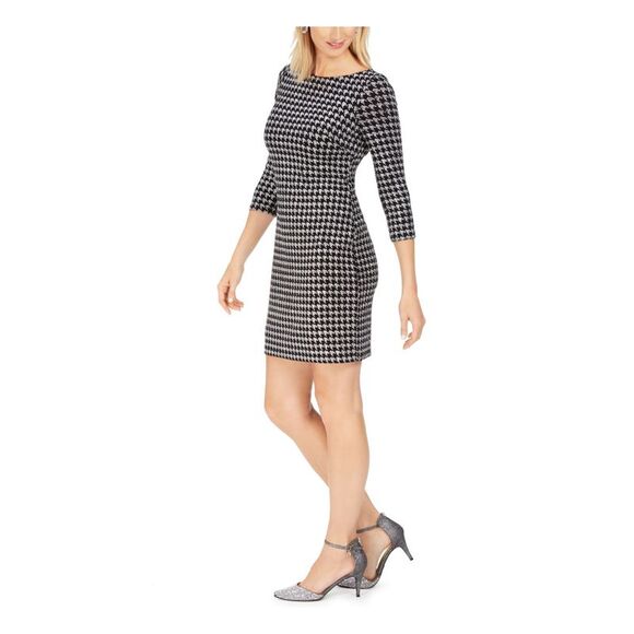 JESSICA HOWARD Womens Glitter Long Sleeve Jewel Neck Short Cocktail Sheath Dress - Picture 3 of 4